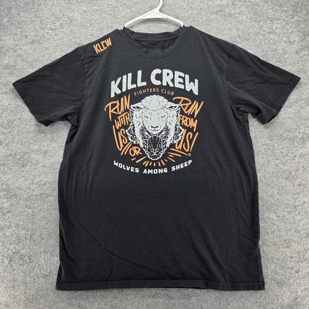 Kill Crew Shirt Mens L Black Short Sleeve Crewneck Tagless Wolf Fighters Graphic
